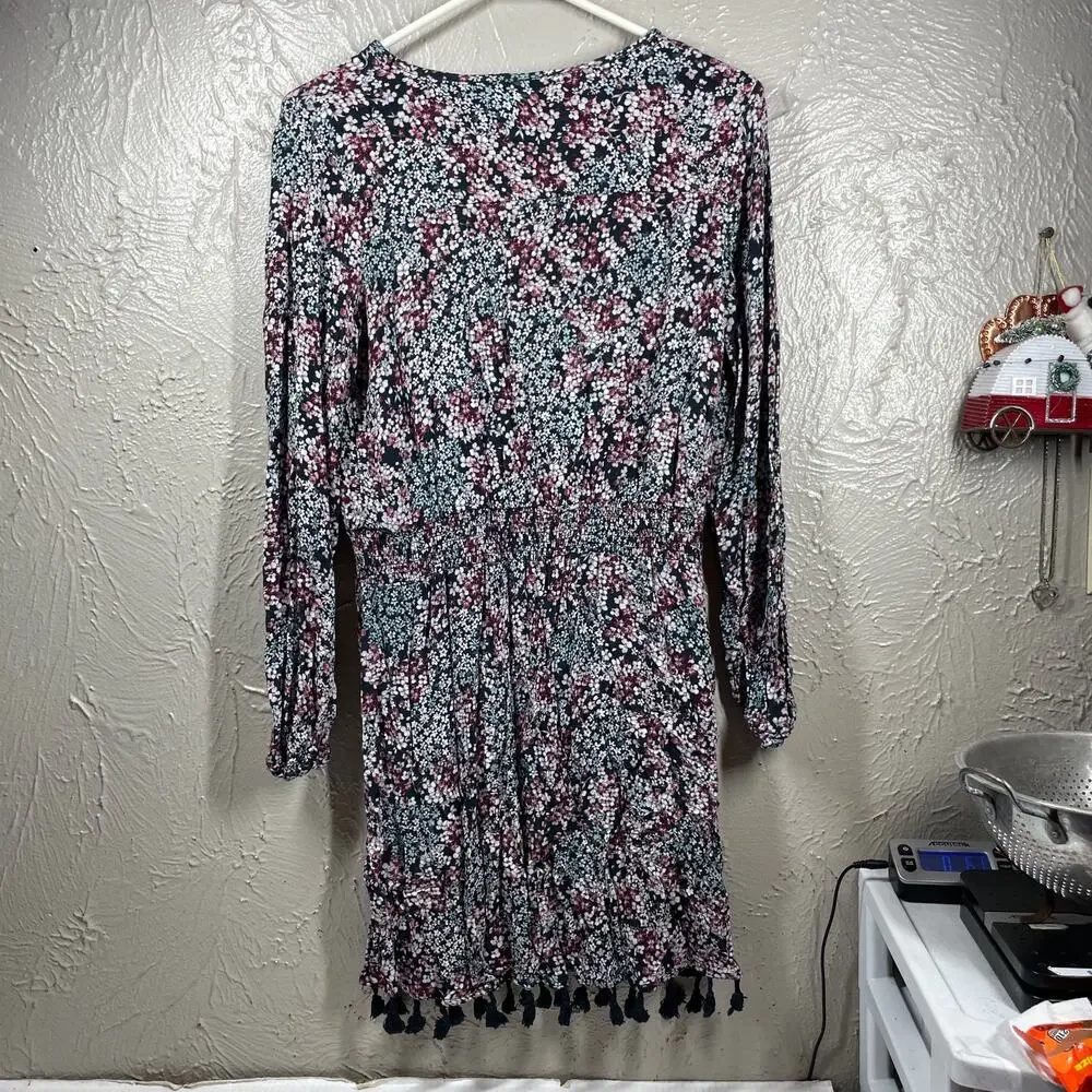 Knox‎ Rose Womens Black pink floral Casual Dress tassels size medium